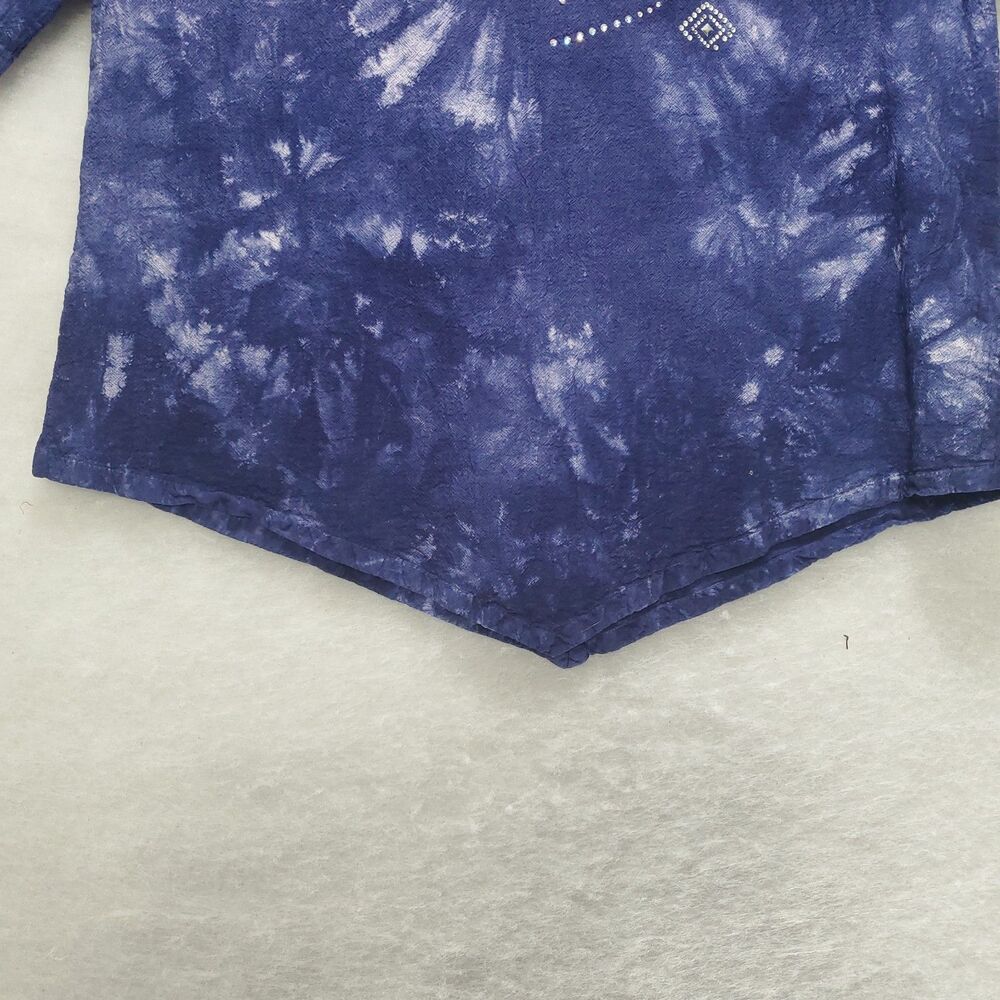S Batik Tie Dye Sun Moon Blouse Square Neck 3/4 Sleeve Indigo Blue Celestial - Picture 8 of 10